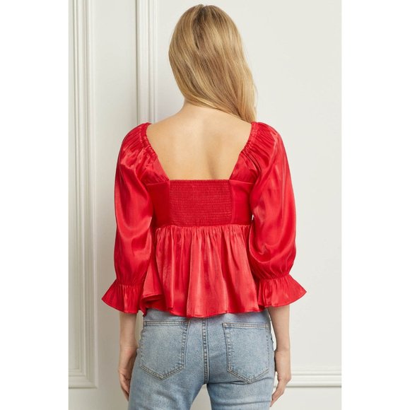 Entro Iridescent Babydoll Top, Red - Picture 3 of 6